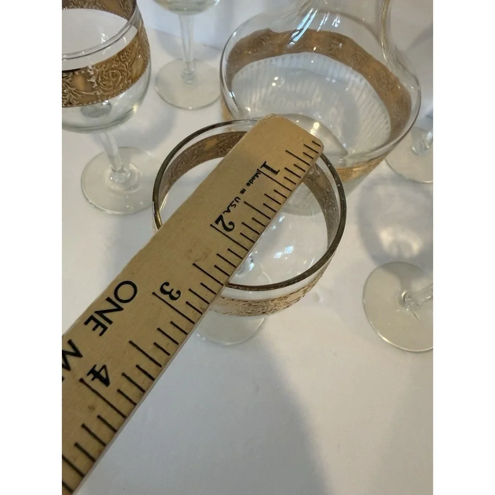 Vintage Culvers Ltd Tyrol 22K Gold Decanter & 5 Wine Glasses Made in USA 1960s